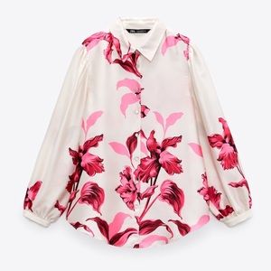 Zara Cream/Pink Floral Print Satin Flowy Top